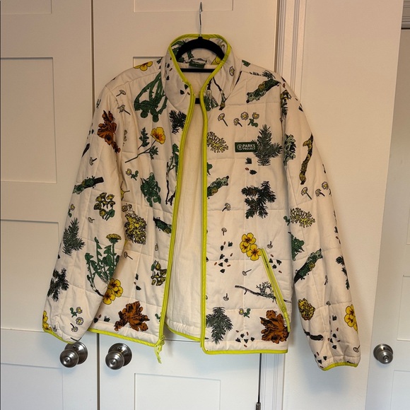 Parks Project Jackets & Blazers - Parks Project Floral Puffer Jacket - Cream and Yellow